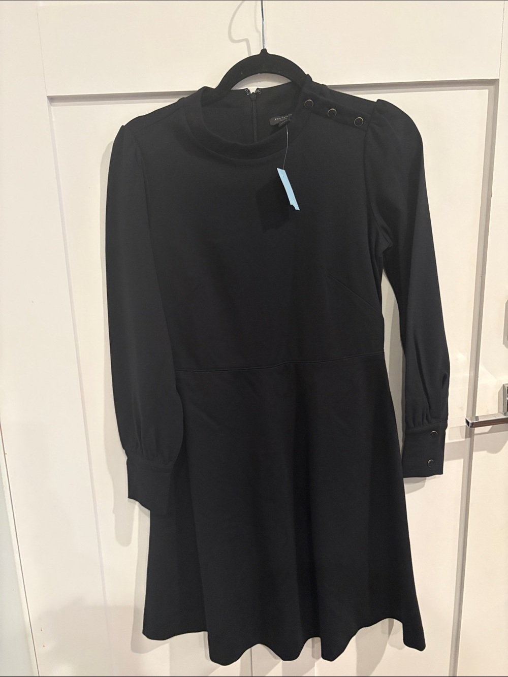 Ann Taylor Black Long-Sleeve Fit-and-Flare Dress with Grommet Detail